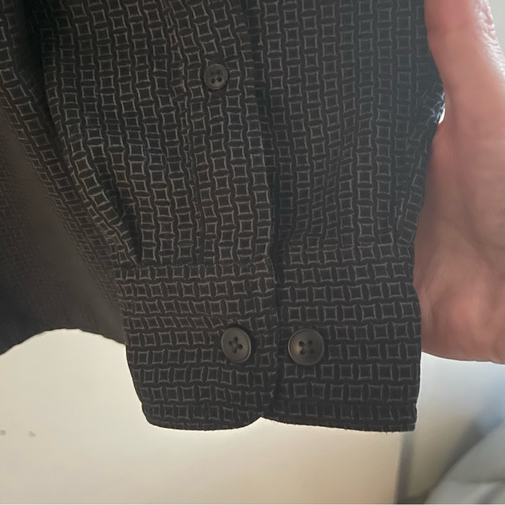 George Mens Black Sueded Emerald Cut Pattern Long Sleeve Button Up Flannel Shirt - Picture 6 of 10